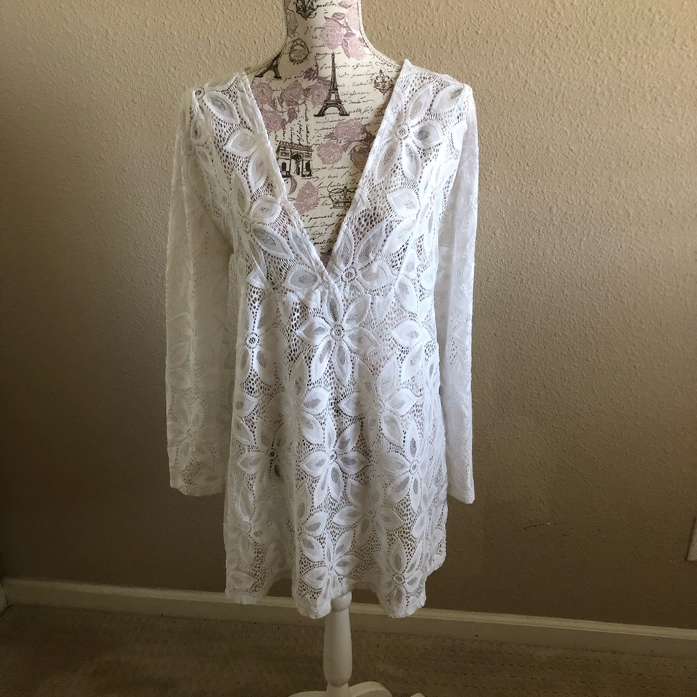 Elegant White Lace Swim Coverup